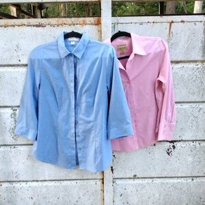 Set Of Two Classic Women's Light Blue And Pink Button-Down Shirts